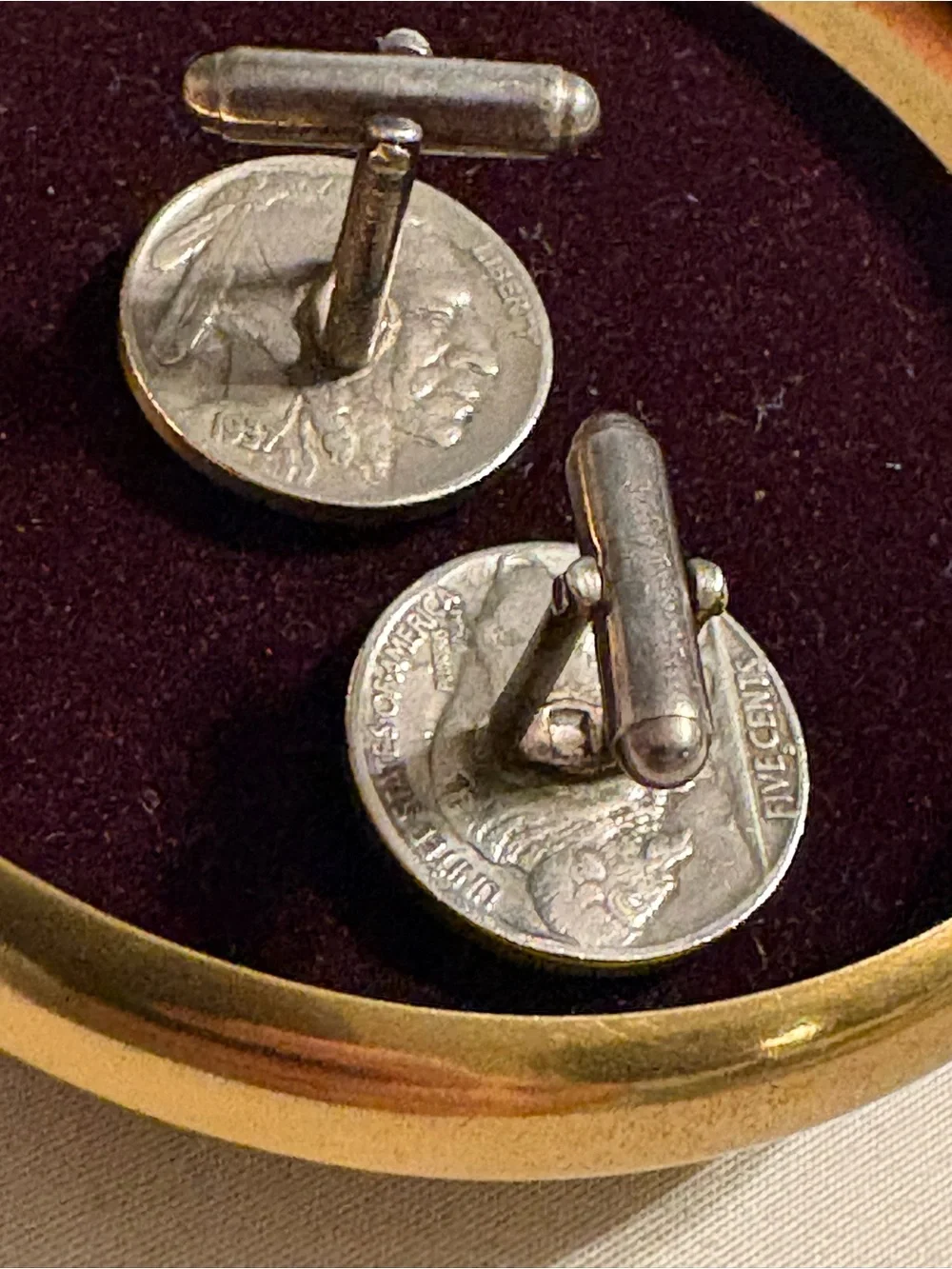 Sterling Silver 1935/1937 Buffalo Nickel painted/enameled Cufflinks